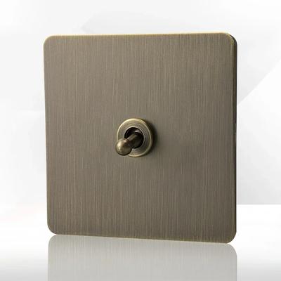 Retro Eu Metal Panel Duvar Anahtarlı Işık Soketi, Bronz Antik Paslanmaz Çelik Alman 16A Soket USB Telefon Şarjlı