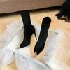 Black Pointed Toe Stiletto Heel Boots Women Ankle High Heels Vulcanized Shoes New Arrival