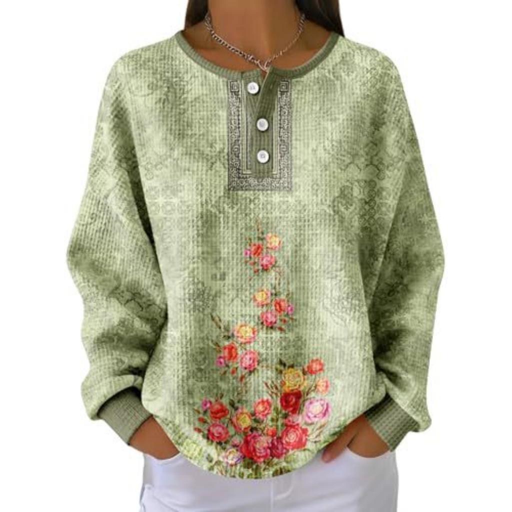 Women's Casual Printed Button Long Sleeve Sweatshirt