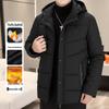 Winter 2025 Men's High Loft Warm Cotton Jacket with Detachable Hood for Middle-Aged and Elderly Business Wear.