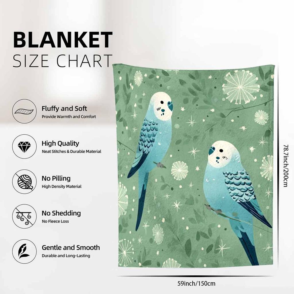 Vintage Mint Green Parrot Flannel Printed Blanket Suitable for All Seasons Suitable for Living Room Office Sofa and Travel