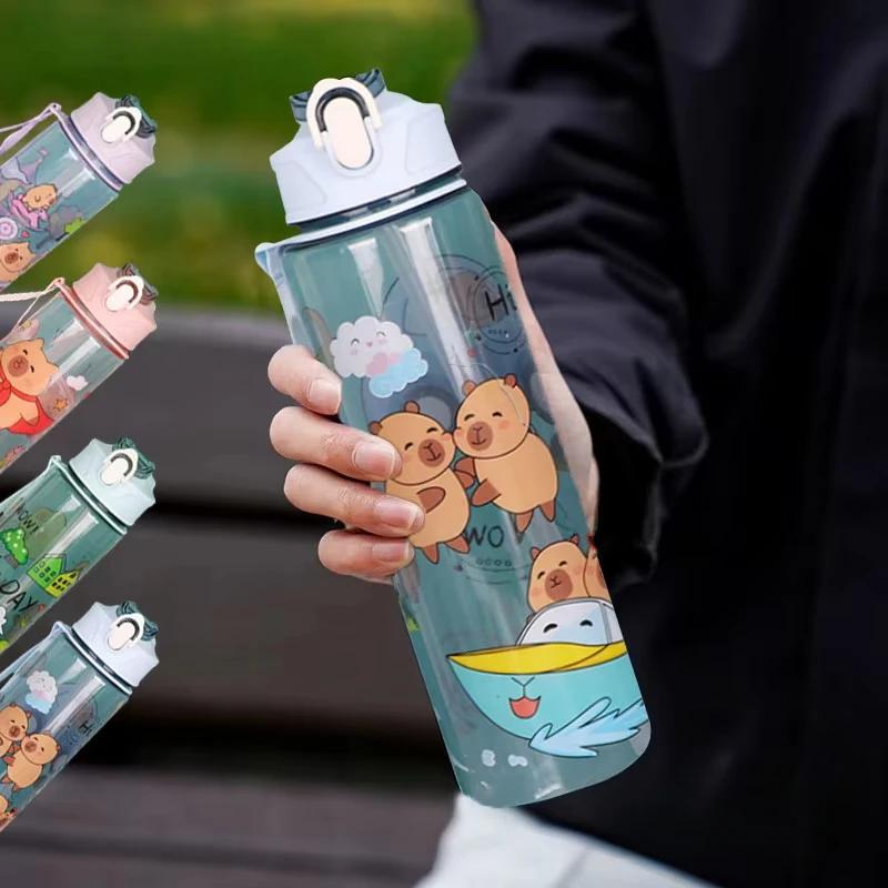 1-10PCS Capybara Cartoon Water Bottle with Straw for Gift Lightweight Dishwasher Round Reusable Whimsical Design