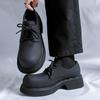 Platform single shoes spring and autumn round head lace-up middle heel muffin men's shoes tooling black small leather shoes 1255-R