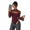 Sexy Tops for Women Hollow Long Sleeve Lace Bodysuit Top Bodycon Party Club Outfits