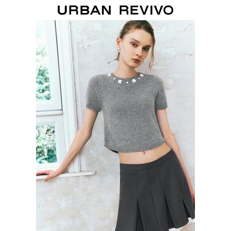 UR 2025 Autumn Slim-Fit Floral Sequin Knit Top