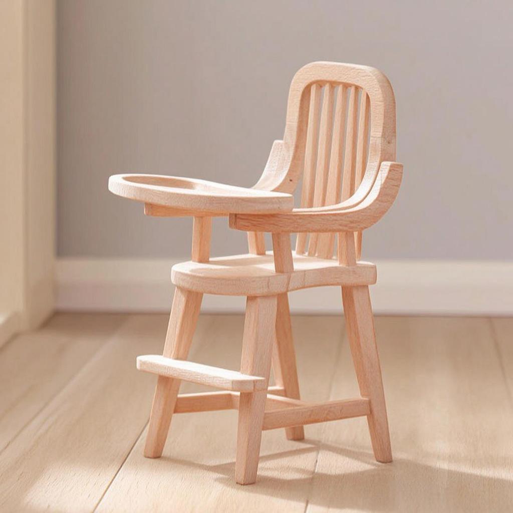 Dollhouse High Chair Wood Highchair Unfinished Miniature for Hobbyists,