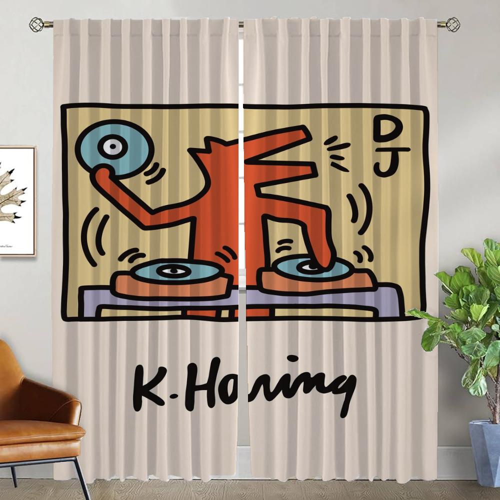 

Шторы Кита Харингса для спальни, шторы для детской комнаты, украшения на Хэллоуин, затемняющие шторы, жалюзи, перегородки для гостиной, кухни W50xH70cmx2pcs-CL