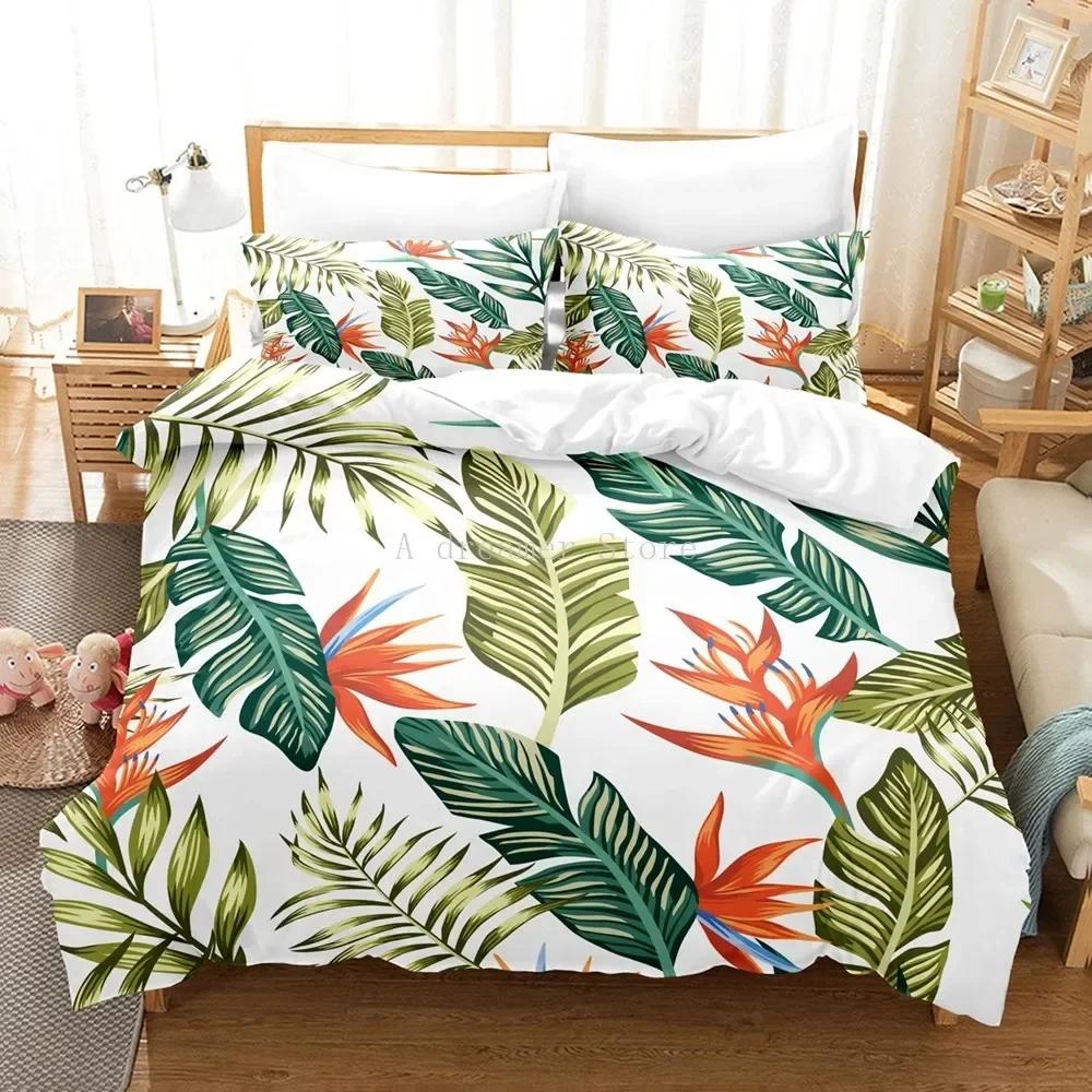 New 3D Green Palm Leave Fashion Comfortable Duvet Quilt Cover Pillowcase Bedding Set Children Bedroom Decoration Home Textile