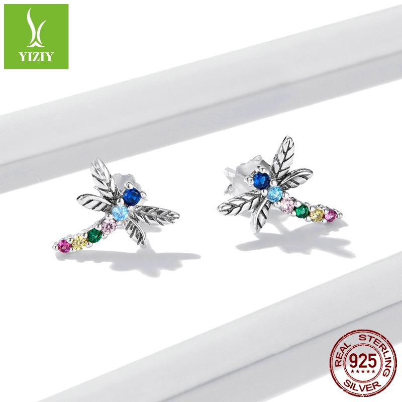 Yinziyun Insect Stud Earrings: Exquisite Butterfly & Dragonfly with Pave Diamond, 925 Sterling Silver