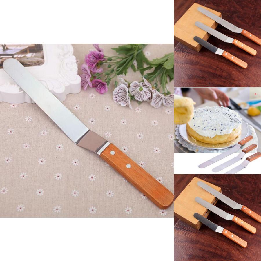 Professional Stainless Steel Wooden Handle Cake Decorating Spatula Set 4-inch 5-inch 10-inch