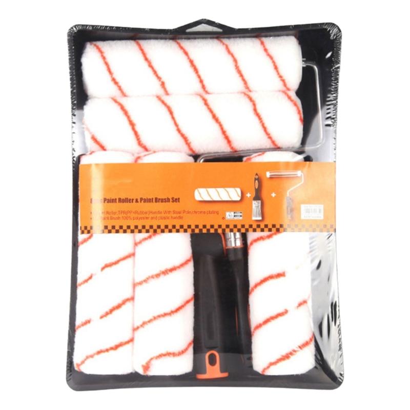 8Pcs Paint Roller Set Paint Brush Paint Tray Roller Paint Brush Wall Painting Roller for Professional Home Owners