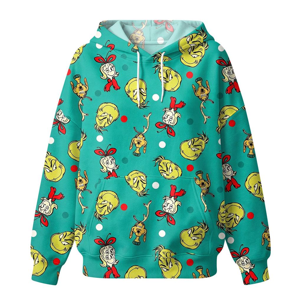 Women's Fashion Casual Christmas Print Hooded Sweatshirt with Pockets