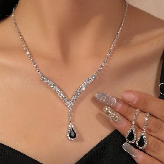 Yousheng 2Pcs/Set Conjunto de joias Design de gota d'água Colar de strass brilhante Conjunto de brincos pendurados Conjunto de colar e brincos brilhantes luxuosos