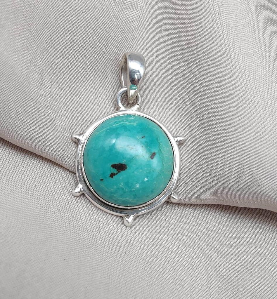 Tibetan Turquoise Pendant Necklace: 925 Silver Boho Healing Jewelry