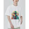 Black T Shirt with Colorful Skull Worker Graphic Print for Casual Wear