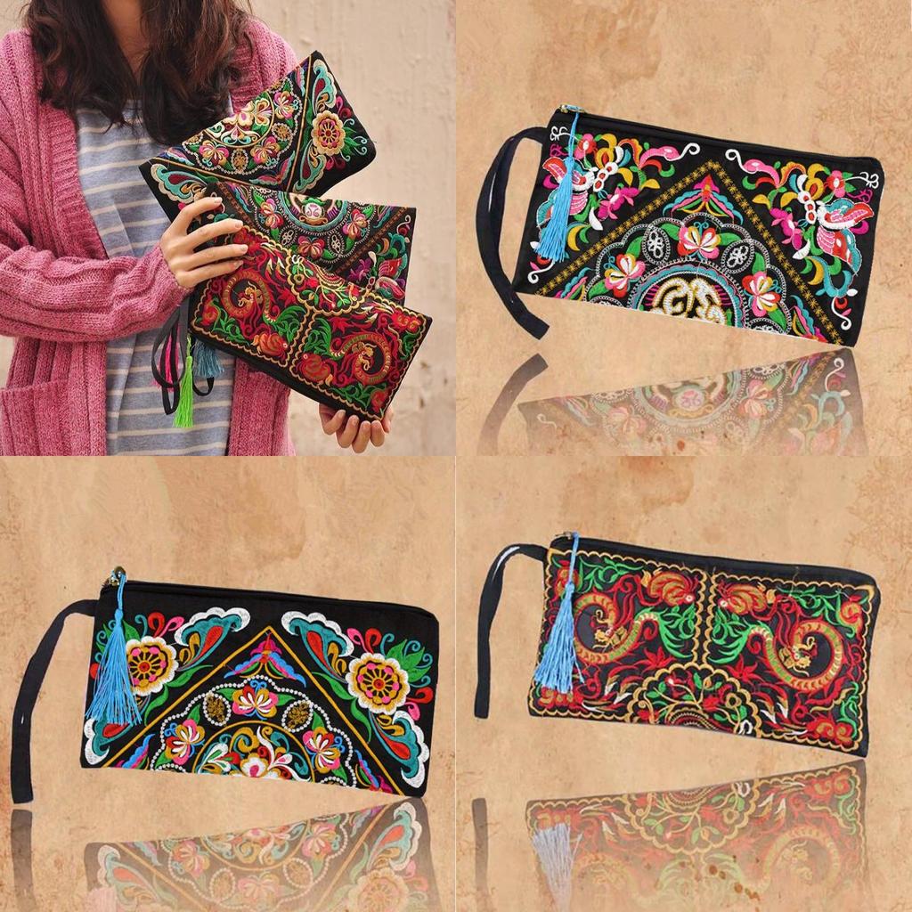 Stylish Ethnic Polyester Wallet With Embroidery And Tassel For Daily Use