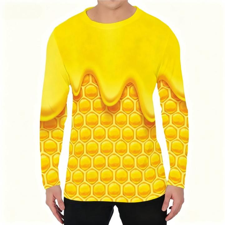 Spring and Autumn Round Neck Candy Pattern 3D Printed Top Fashionable Casual Long Sleeved Men's T-shirts