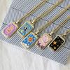 Colorful Enamel Tarot Card Necklace with Square Pendant On Copper Clavicle Chain