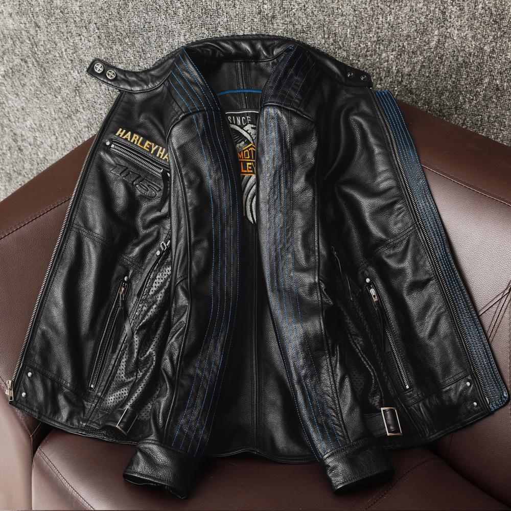 Men Genuine Leather Motorcycle Jacket Heavyweight Biker Coat with Armor Pockets