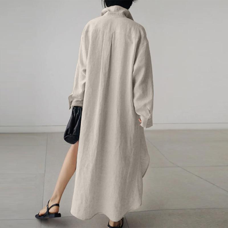 2024 Frühling/Herbst Damen Langarm Schlitzkleid - Elegant, Vielseitig, Modisch Einfarbig