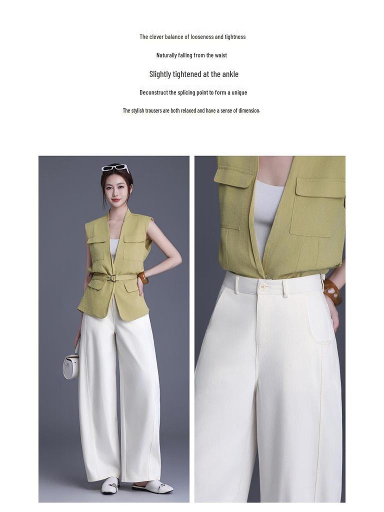 Women's Spring Fashion: High-Waisted Wide-Leg Pants - Loose, Lazy Style, Slimming, Long, Drape, and Straight-Cut Casual Wear