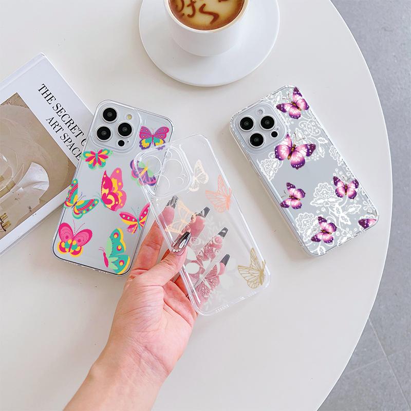 Gentle Pink Butterfly Phone Case For IPhone 17 Pro Max 16 17 15 Pro 14 13 Plus 12Mini 11 16E 17Air Cases Transparent Soft Covers