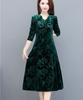 Mother Plus Size Autumn Velvet Dress Mid-length Slim Long-sleeved Middle-aged and Elderly Women