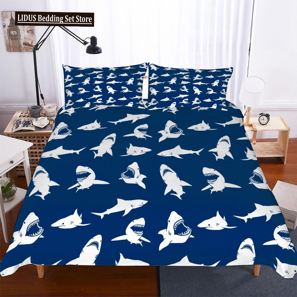 3D Digital Shark Duvet Cover Set With Pillowcase Bedding Set Single Double Twin Full Queen King Size Bed Set For Bedroom Decor