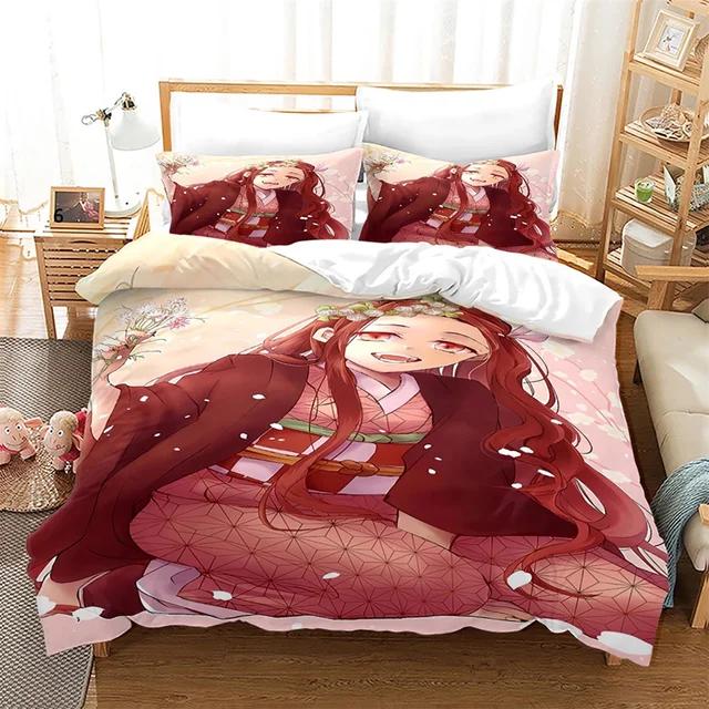 Anime Demon Slayer Bedding Set Nezuko Kamado Duvet Cover Comforter Bed Linen Single Twin Full Queen Size 3d Kids Girl Boys Gift