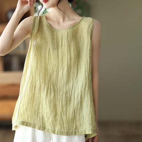 Women Vest Round Solid Color Tank Loose Fit Tops Solid Color Neck Sleeveless Thin Sport Vest