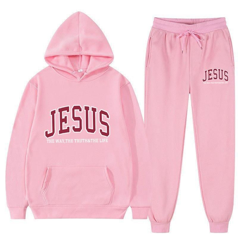 Letter Print Hoodie Sweatpants Set Men Women Casual Tracksuit Long Sleeve Sportswear
