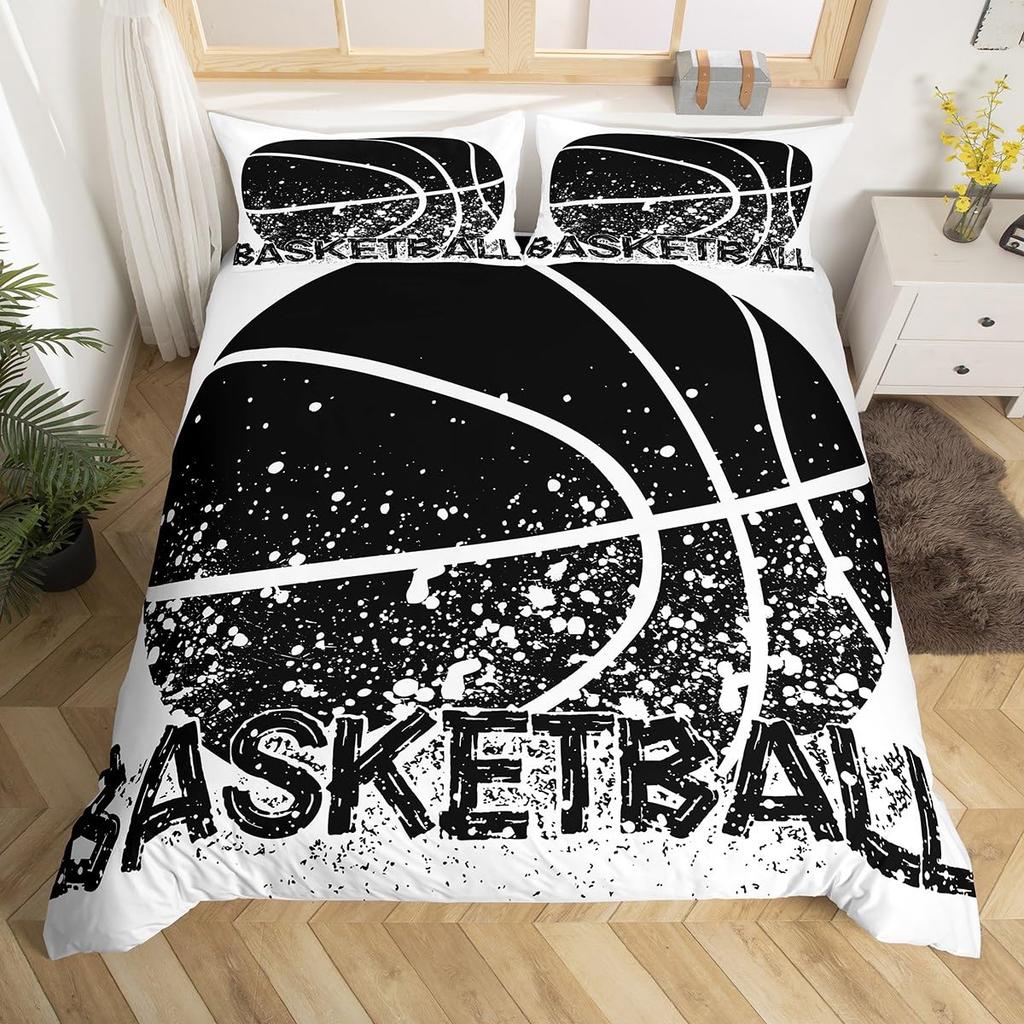 Boys Basketball Duvet Cover Twin Queen Size for Kids Teen Room Sports Bedding Set, Ball Game Comforter Cover with Pillow Case