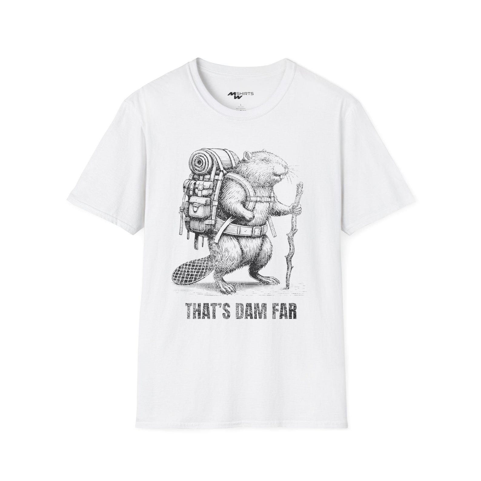 Hiking Beaver T-Shirt: Vintage Outdoors Engraved Design Gift L