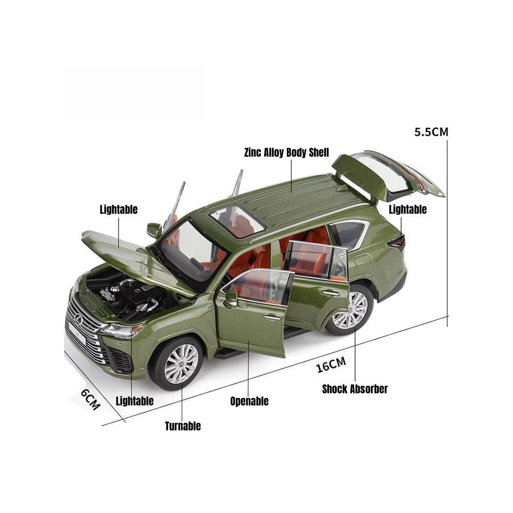 Jucărie mașină sport SUV Lexus LX600 1/32 1:32 JKM Model miniatural turnat sub presiune Vehicul iluminabil Roți fără roți Cadou pentru băieți și copii