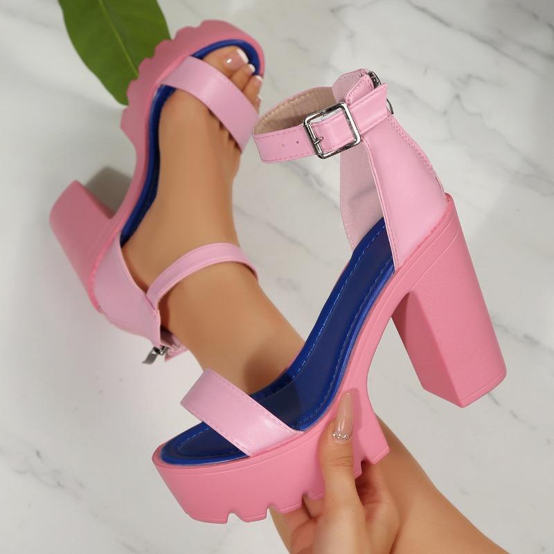 Tacchi Larghi da Donna a Cinturino Singolo, Sandali con Plateau Massiccio per Nightclub, Scarpe Impermeabili da Sfilata per Donna