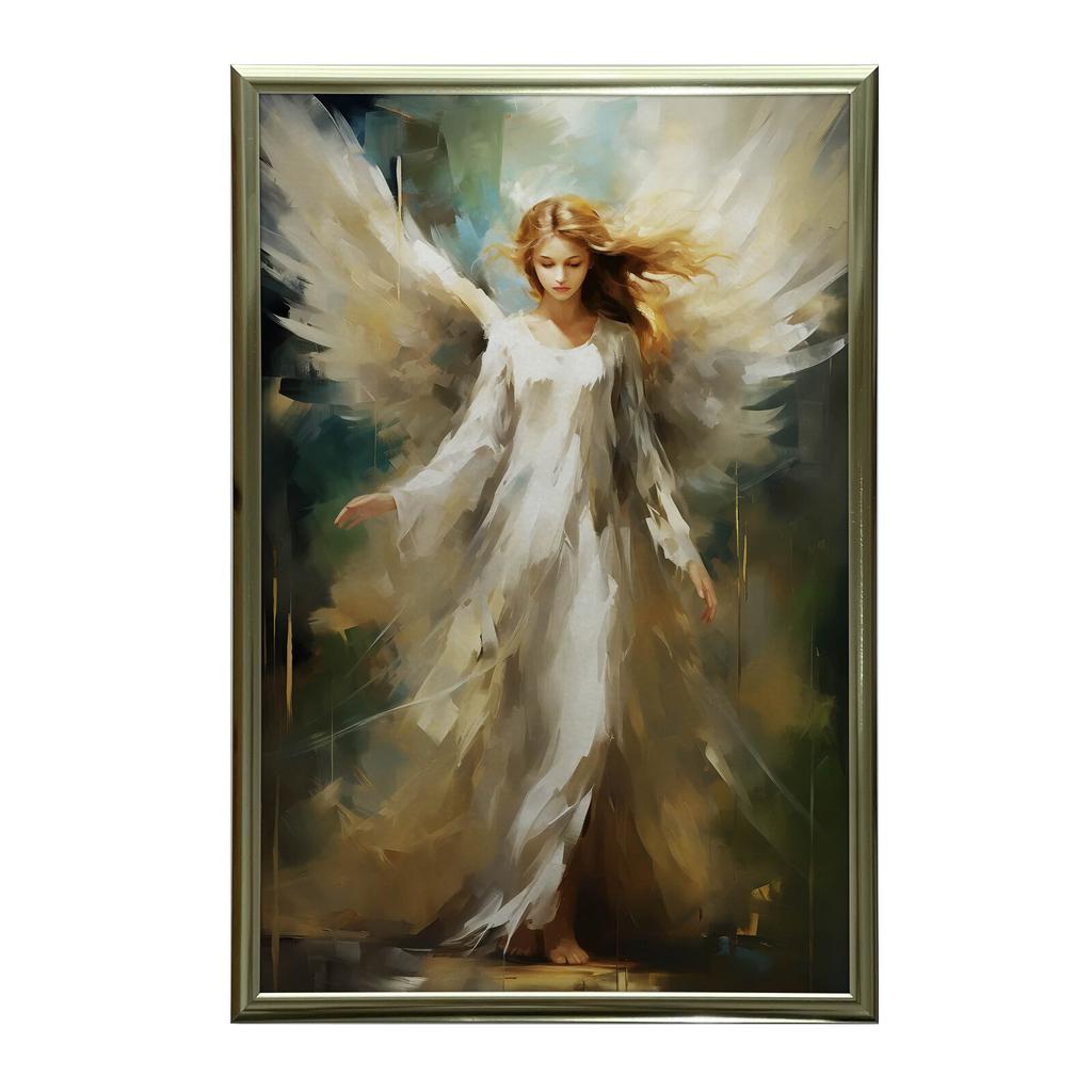 Anioł Stróż W Szmaragdowej Przestrzeni Anioł Stróż W Szmaragdowej Przestrzeni, 40X50 Cm, Rama Aluminiowa Złota, Papier Matowy 230 Gsm