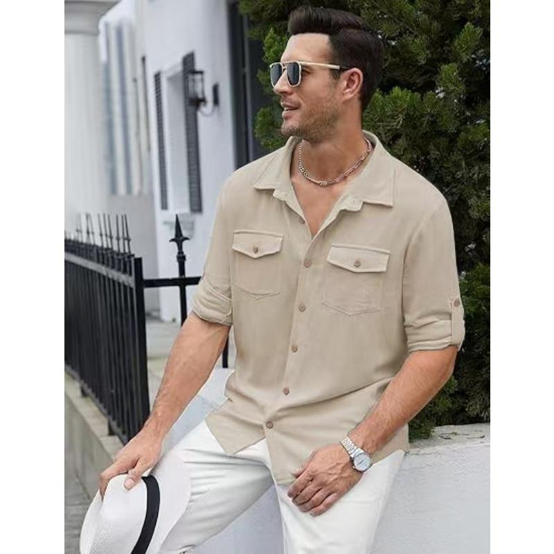 Mens Solid Color Long Sleeve Casual Business Dress Shirt