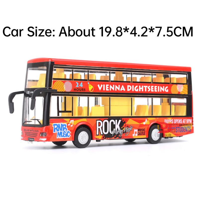 ABAO1 1:36 Double-decker Bus Car Model Toy Doors Opened Pull Back Miniature Models Sound Light Rubber Tires Vehicle Home Decorations