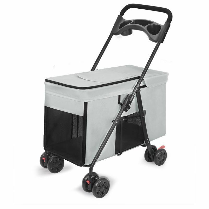 Lightweight Pet Stroller Dog Cat Carrier Foldable Travel Cart with Storage Basket for Small Pets Outdoor Walking Shopping Cart
