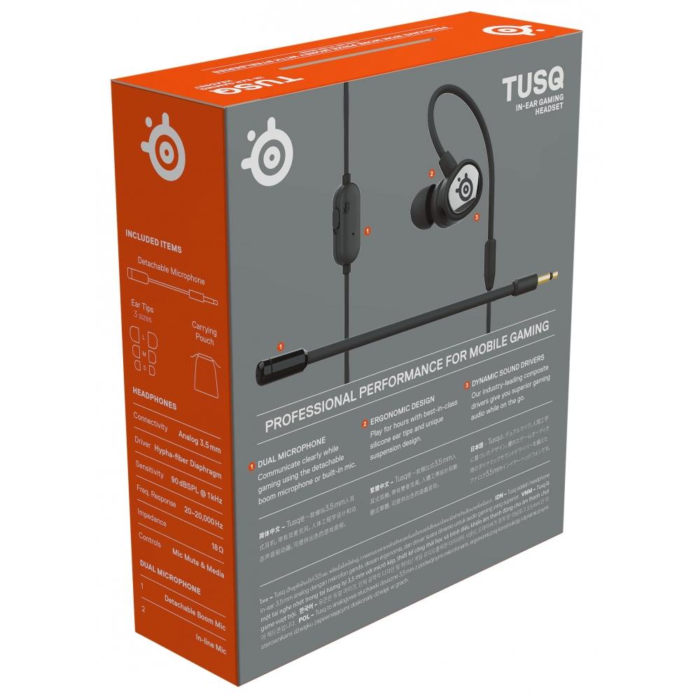 SteelSeries Fones de ouvido para jogos com microfone removível, cancelamento de ruído Tusq, compatível com smartphones PCPSSwitch, pendurado na orelha, preto, pode ser trocado