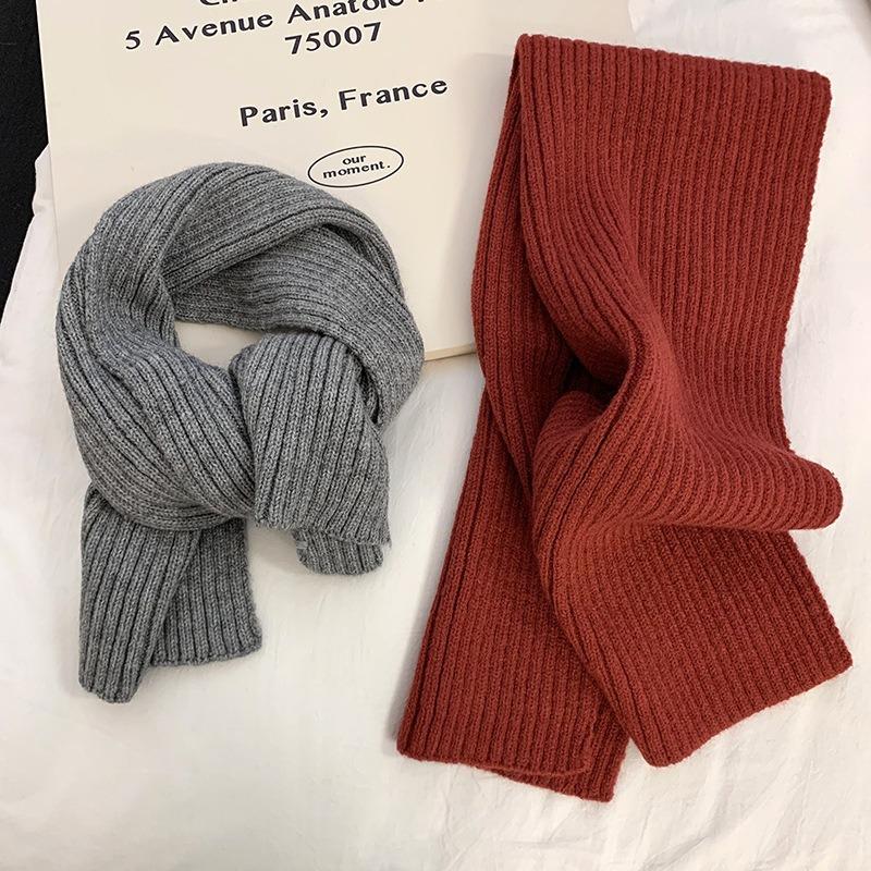 Small scarf women's winter new warm solid color student couple versatile wool knitted scarf small shawl