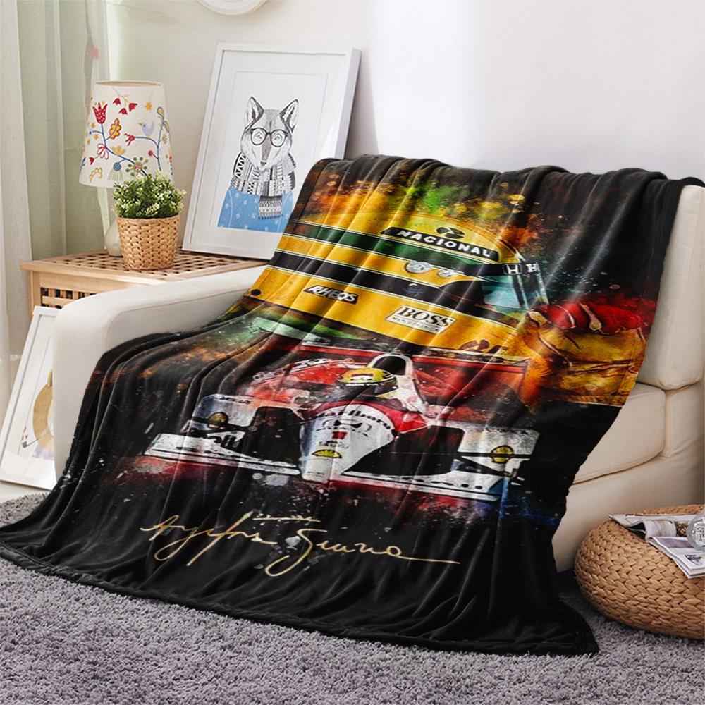 Ayrton Senna Casco da Corsa F1 Arte Coperta in Flanella Stampa Formula 1 Coperta Plaid Tappetino Coprisofa per Camera da Letto Fan del Motorsport