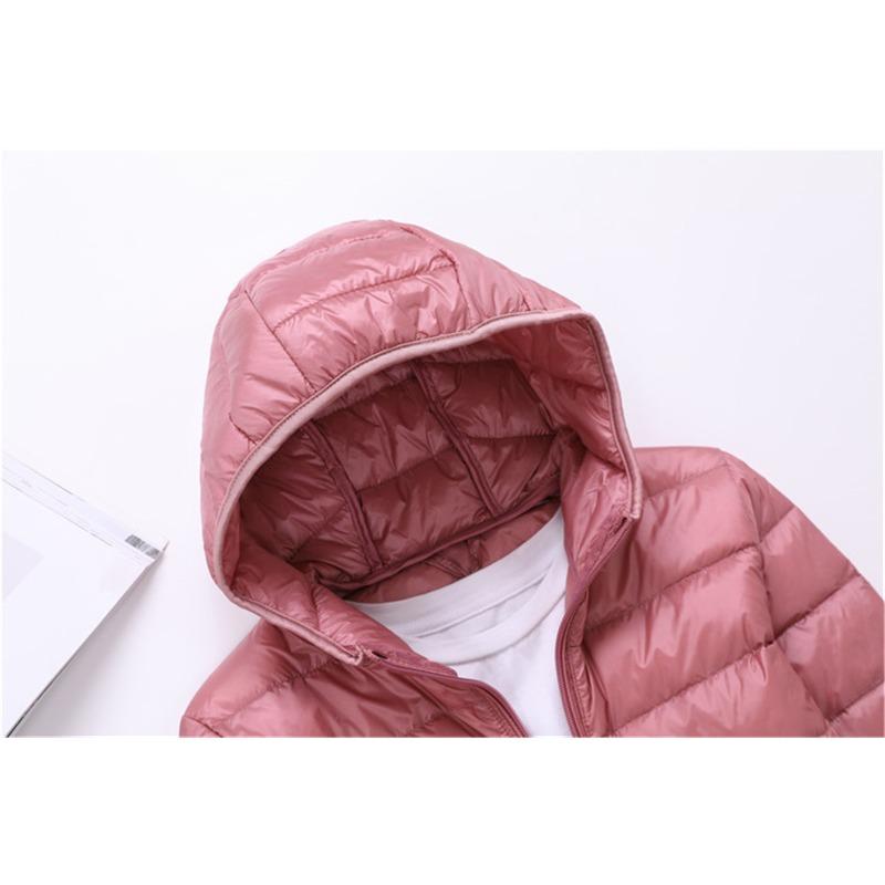 Dámská podzimní a zimní lehká bunda Duck Down Jacket s Cap Wear Thin Jacket Plus Size