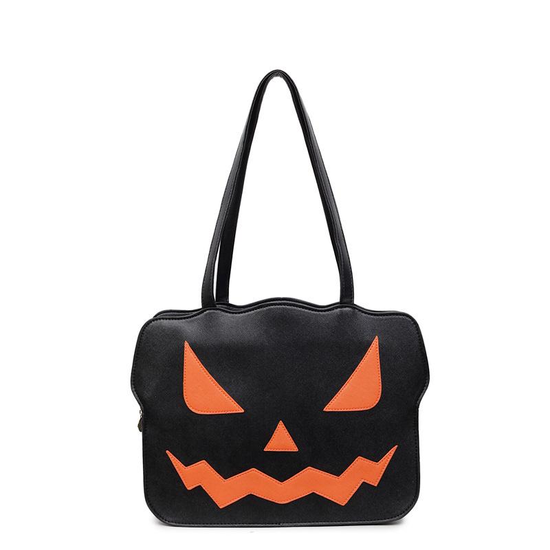 Portable Halloween Tote Bag Large Capacity Pu Leather Pumpkin Shoulder Bag Creative Quirky Dem Messenger Bag Festival