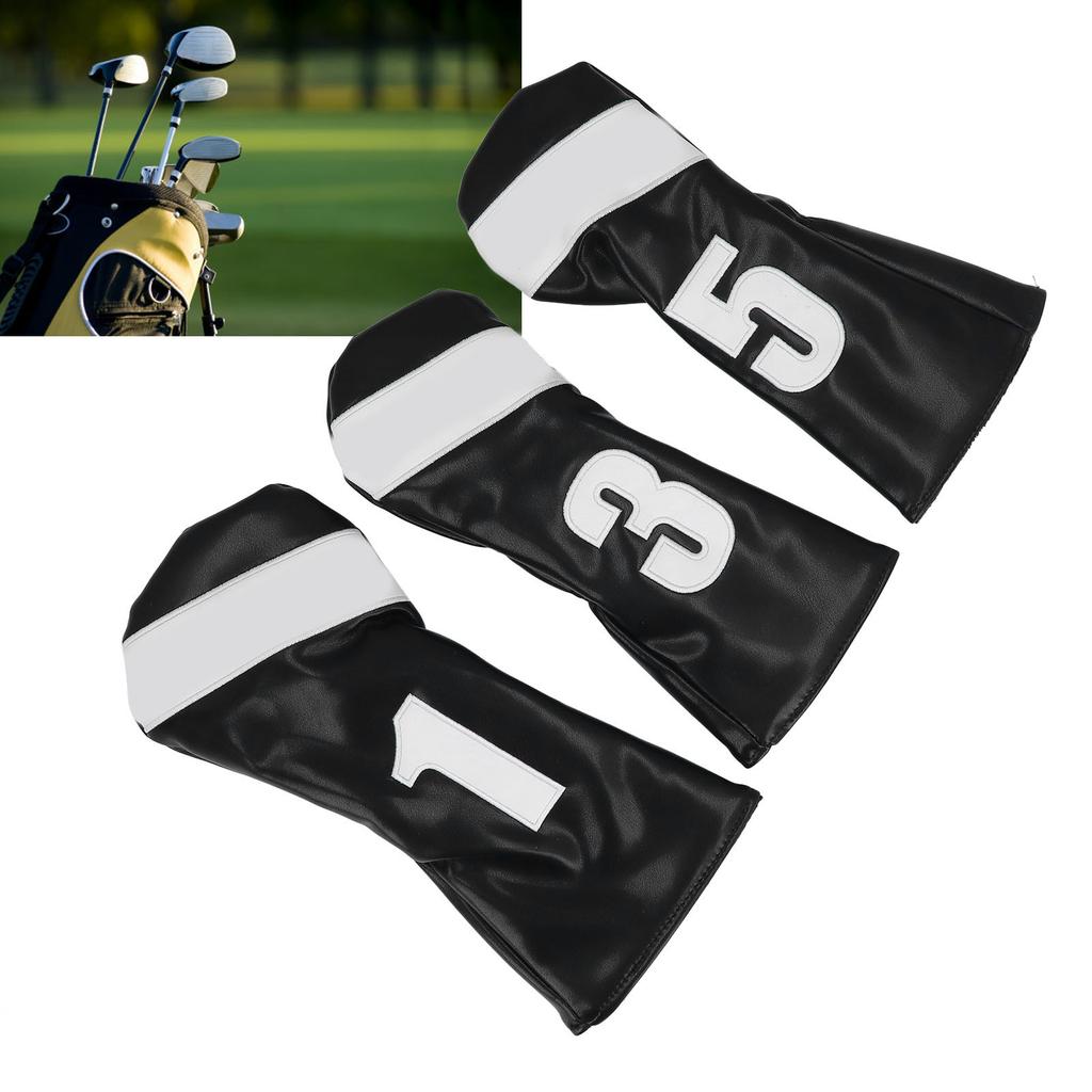 3PCS Head Cover PU Leather Waterproof Protective Headcovers Set with Plush Lining for Woods