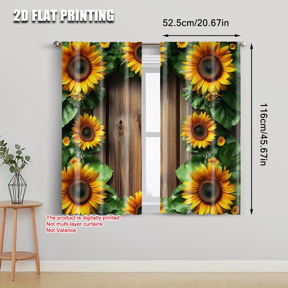 2pcs   Fashionable Curtains 2D print Rustic Wooden Barn and Sunflower 100% Polyester (without rod) All Seasons Ldeal for Bedroom