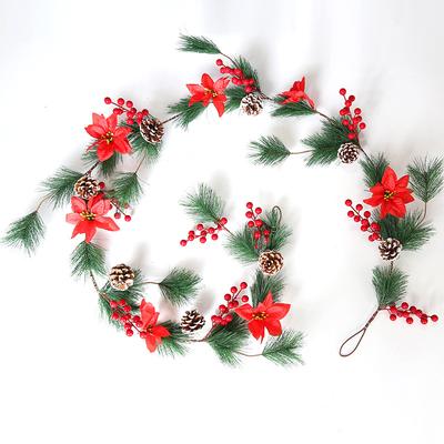 Christmas Decorative Rattan Pvc Simulation Pine Needles 210Cm Fireplace Christmas Supplies, Red Fruit Christmas Wreath