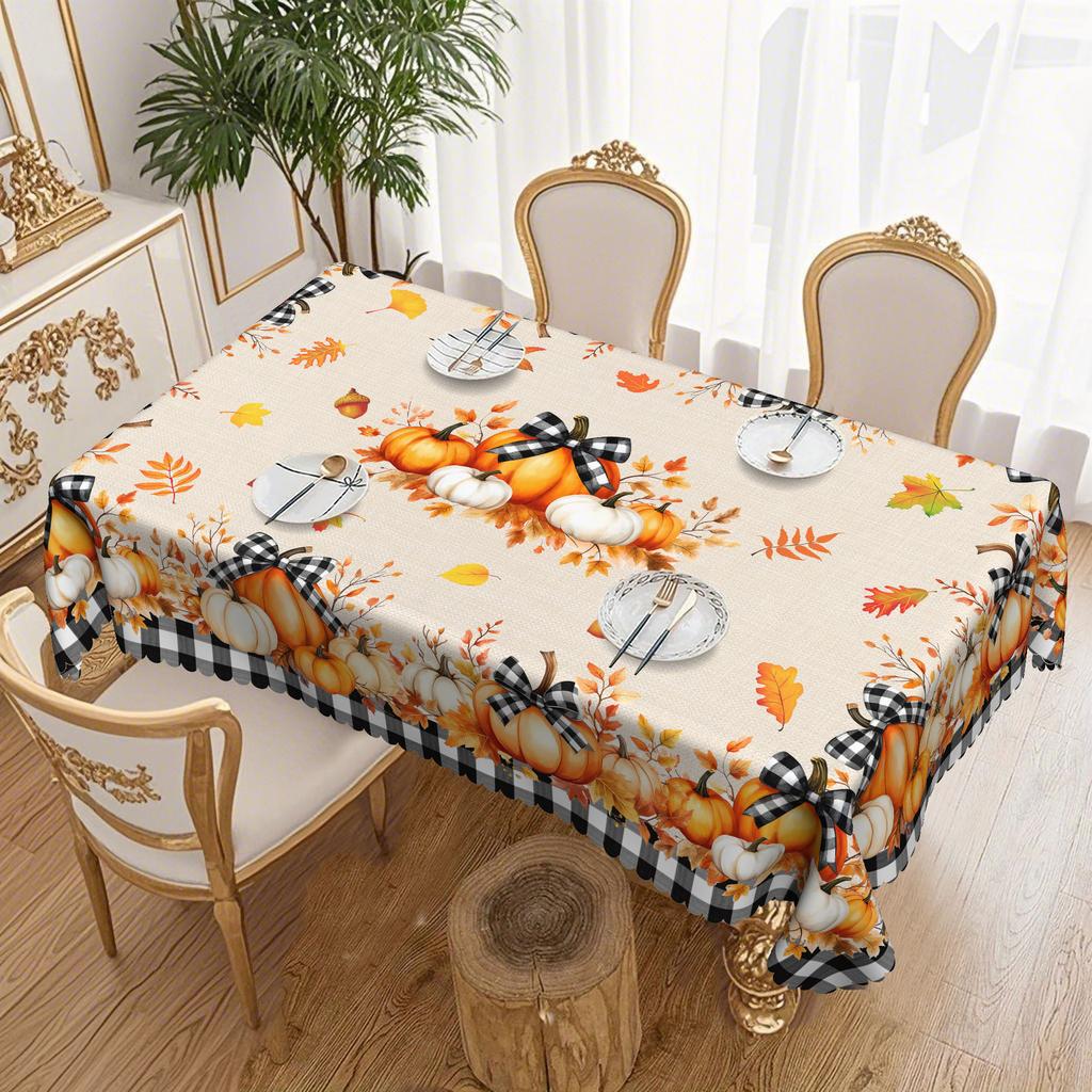 1 Piece, Thanksgiving Tablecloth, Autumn Plaid Round Tablecloth, Pumpkin Maple Leaf Pattern, Autumn Decoration.