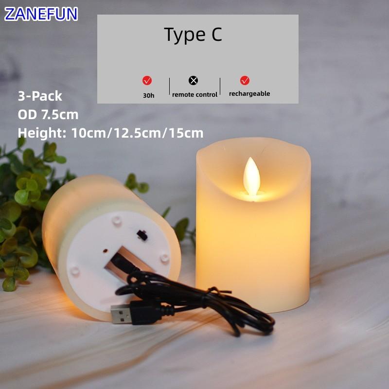3PCS Flickering Swinging Flameless LED Candles Long Lasting USB Pillar Candle Window Lamp Portable Atmosphere Lamp