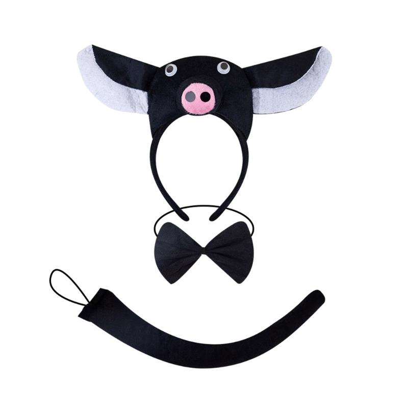 Piggy Costume Set Includes Piggy Tail Headband Bowtie Glove Skirt Halloween Piggy Role Play Outfit for Kid Cosplay
